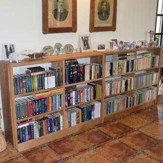 dubová knihovna v interiéru